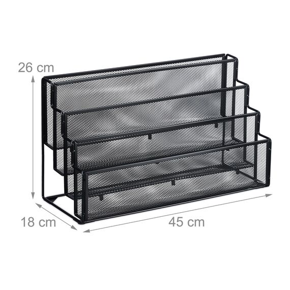 Relaxdays Zeitschriftenhalter Metall, 4 Fächer, Dokumentenablage Büro, HBT: 26x45x18 cm, Magazinhalter, Briefe, schwarz