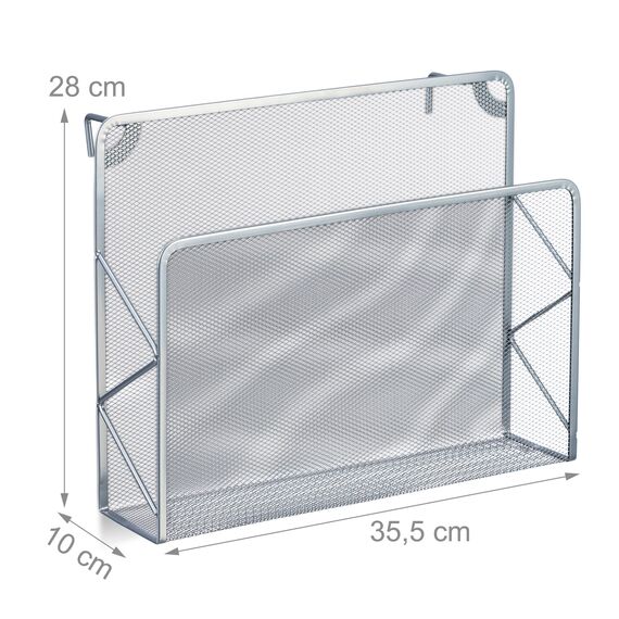 Relaxdays Zeitschriftenhalter Wand, Zeitungsablage hängend, Wandkorb, HBT 28x35,5x10 cm, Magazinhalter, Metall, Silber