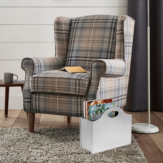 HofferRuffer Zeitschriftenhalter mit Griff, faltbarer Zeitschriftenständer aus PU-Leder, Dokumentenhalter, Zeitschriftenkorb, Zeitungsaufbewahrung für Büro, Couchtisch, Wohnzimmer, Rezeption (Silber)