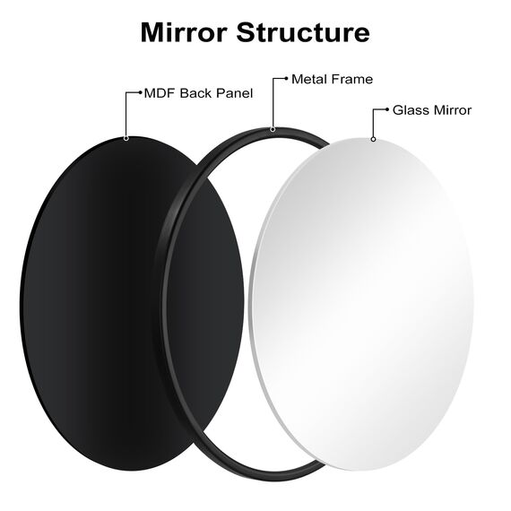 WOLTU Spiegel rund mit schwarzer Rahmen, runder Wandspiegel φ 40 cm, moderner Hängespiegel für Badezimmer Schlafzimmer Wohnzimmer Flur, dekorativer Schminkspiegel aus Glas Metall MDF