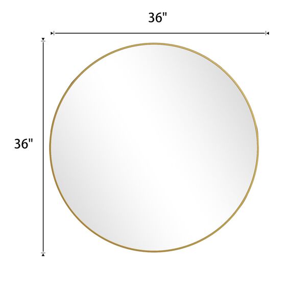 BEAUTYPEAK Kreis Spiegel Gold 91,4 cm Wandmontage Runder Spiegel mit gebürstetem Metallrahmen für Badezimmer, Waschtisch, Wohnzimmer, Schlafzimmer, Eingangswanddekoration (Gold, 91,4 cm)