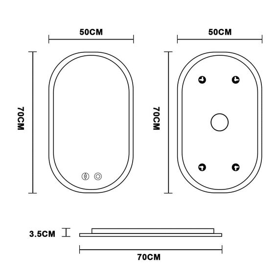 YOLEO Badspiegel mit Beleuchtung Oval, Badezimmerspiegel Dimmbar 70x50cm, Beschlagfreier Wandspiegel mit Touchschalter, 3 Lichtfarben, 6500K