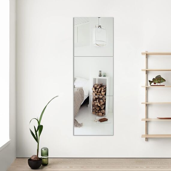 Muzilife Glas Spiegelfliesen 3 Stücke 40x40cm DIY Wandspiegel mit 4 Klebe Mat HD Spiegel Set in Küche, Wohn- und Badezimmer