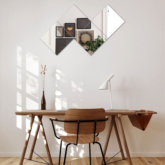 Muzilife Glas Spiegelfliesen 4 Stücke 30x30cm DIY Wandspiegel mit 4 Klebe Mat HD Spiegel Set in Küche, Wohn- und Badezimmer