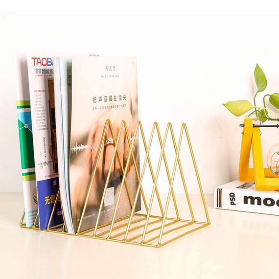 Garosa Eisen Dreieck Bücherregal - Premium Desktop Organizer, Lagerregal, Zeitschriftenhalter für Büro oder Dekoration (Gold)
