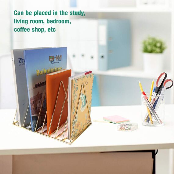 Garosa Eisen Dreieck Bücherregal - Premium Desktop Organizer, Lagerregal, Zeitschriftenhalter für Büro oder Dekoration (Gold)