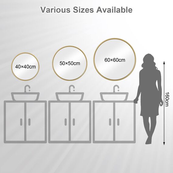 WOLTU runder Wandspiegel 60 cm, Spiegel rund mit Goldrahmen, moderner Hängespiegel für Badezimmer Schlafzimmer Wohnzimmer Flur, dekorativer Schminkspiegel aus Glas Metall MDF Haken