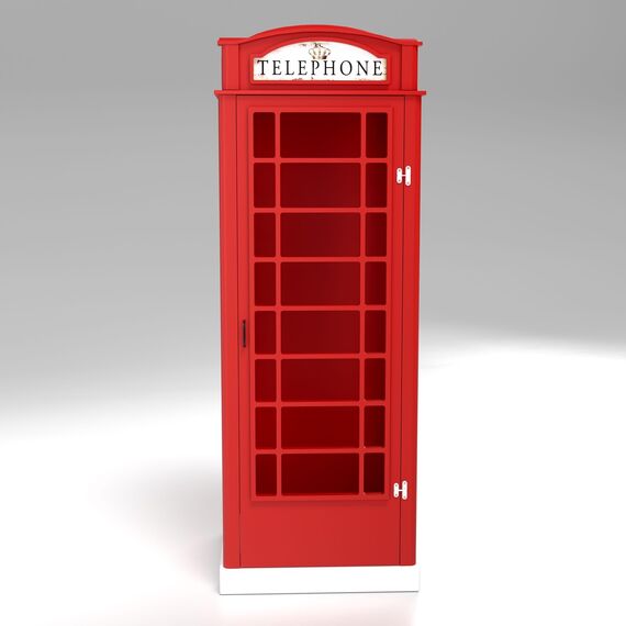 PLASTIKO | Ein Kabinett | Schrank | Dekorative Vitrine in Form Einer englischen Telefonzelle | Ursprüngliches Formular | Für Kinder | Zum Unternehmen | 4 Einlegeböden | Funktional | Solide | Rot