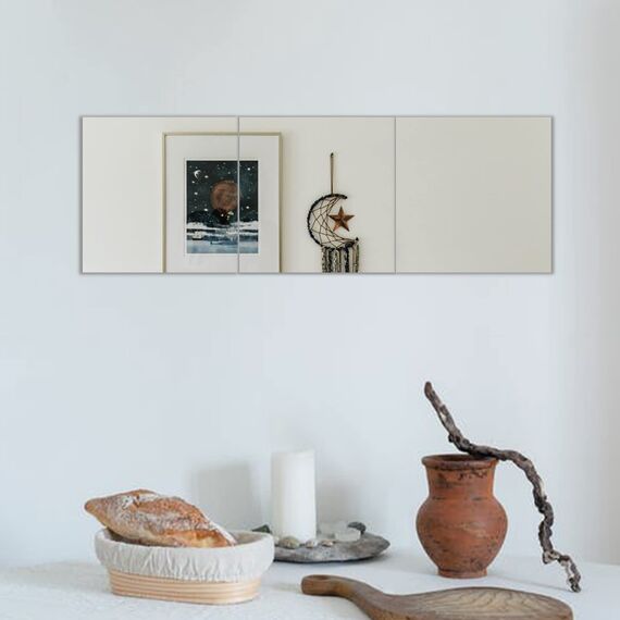 Muzilife Glas Spiegelfliesen 3 Stücke 40x40cm DIY Wandspiegel mit 4 Klebe Mat HD Spiegel Set in Küche, Wohn- und Badezimmer