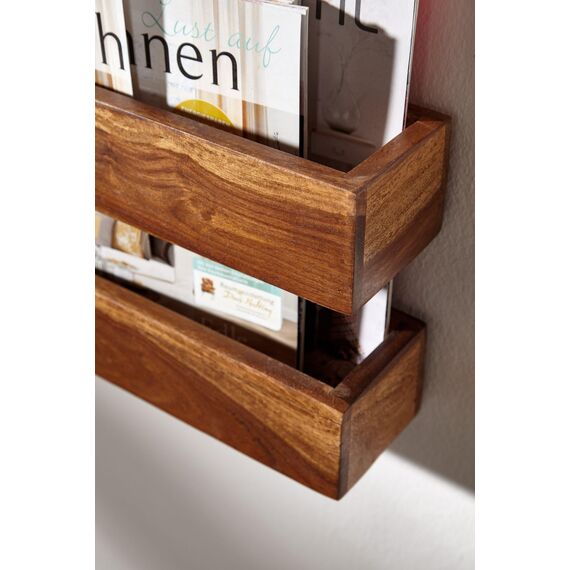 Wohnling Zeitungsständer Mumbai Massivholz Sheesham 2 Ablagefächer Zeitschriften-Ständer Design Prospekt-Halter Landhausstil