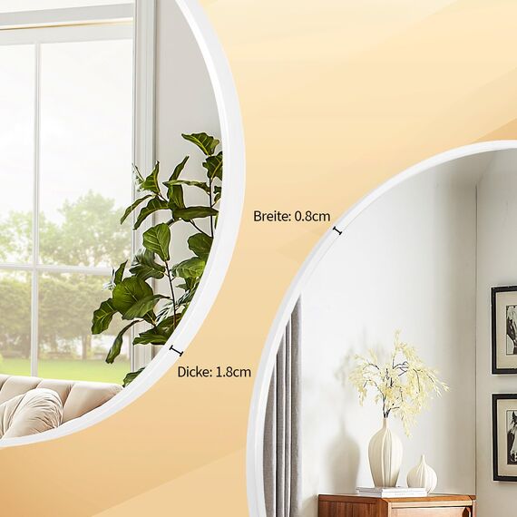 BEAUTYPEAK 80 cm Runder Spiegel in Weiß, Bruchsicherer Wandspiegel mit Aluminiumrahmen, Badezimmer Spiegel zum Aufhängen und Anlehnen, Rund Wandspiegel für Schlafzimmer, Bad, Wohnzimmer