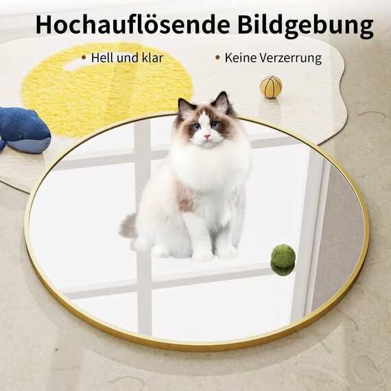 BEAUTYPEAK 50 cm Runder Spiegel in Gold, Bruchsicherer Wandspiegel mit Aluminiumrahmen, Badezimmer Spiegel zum Aufhängen und Anlehnen, Rund Wandspiegel für Schlafzimmer, Bad, Wohnzimmer