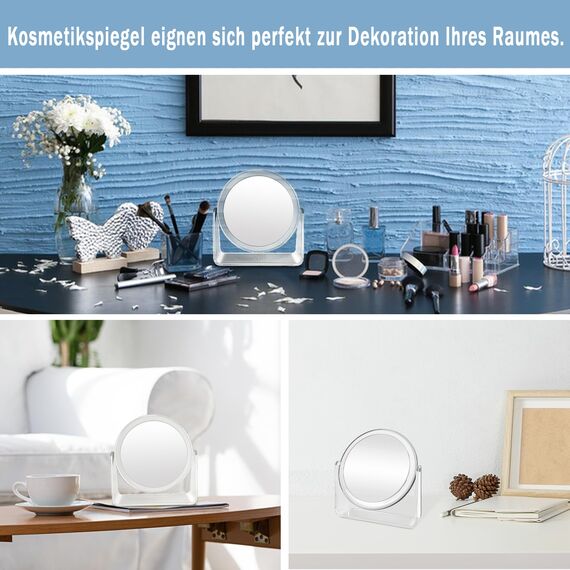 FANCYSEEU Kosmetikspiegel Doppelseitiger Makeup Spiegel mit 1X/15X Vergrößerung, 360° Schwenkbar Tischspiegel, High Definition Schminkspiegel für Schminken Makeup und Gesichtspflege