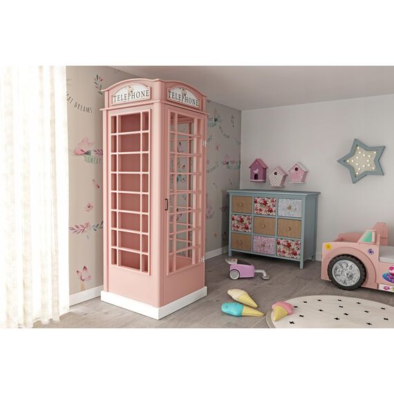 PLASTIKO | Ein Kabinett | Schrank | Dekorative Vitrine in Form Einer englischen Telefonzelle | Ursprüngliches Formular | Für Kinder | Zum Unternehmen | 4 Einlegeböden | Funktional | Solide | Rose