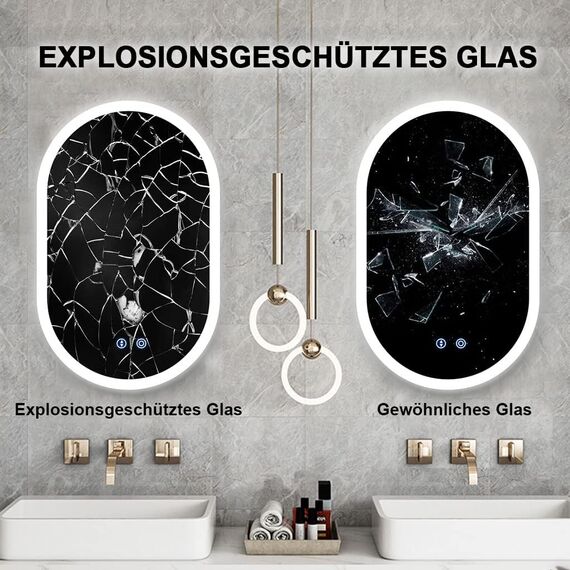 YOLEO Badspiegel mit Beleuchtung Oval, Badezimmerspiegel Dimmbar 70x50cm, Beschlagfreier Wandspiegel mit Touchschalter, 3 Lichtfarben, 6500K