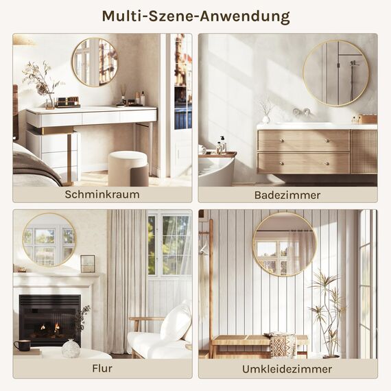 WOLTU Wandspielgel mit Metallrahmen, φ81cm Schminkspiegel, Badezimmerspiegel mit MDF-Rückwand, Moderner Spiegel rund zur Wanddekoration, für Wohnzimmer Schlafzimmer Flur