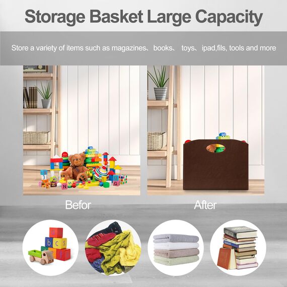 PreTidy Zeitschriftenständer, faltbar, Zeitschriftenhalter, Korb, Organizer, Zeitungsaufbewahrung, Organizer für Zuhause, Dokumentenhalter, Braun