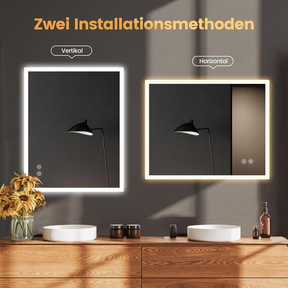 YOLEO Badspiegel mit Beleuchtung 100x80cm, Badezimmerspiegel LED mit Steckdose, Wandspiegel mit Touchschalter und Explosionsgeschütztes Glas, 3 einstellbare Lichtfarbe, 6500K