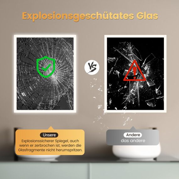 YOLEO Badspiegel mit Beleuchtung 100x80cm, Badezimmerspiegel LED mit Steckdose, Wandspiegel mit Touchschalter und Explosionsgeschütztes Glas, 3 einstellbare Lichtfarbe, 6500K