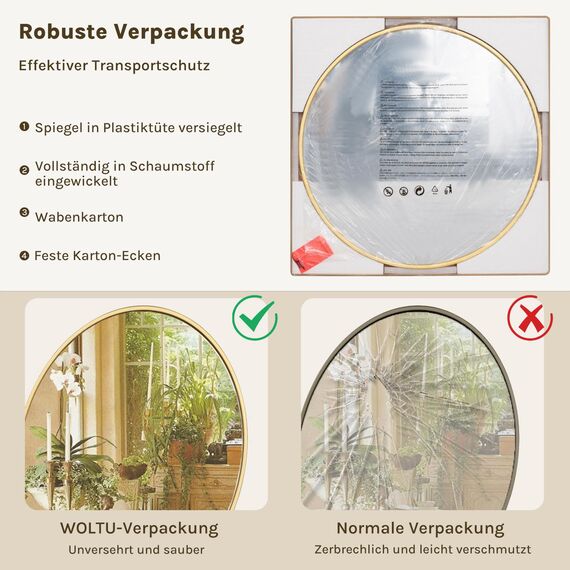 WOLTU Wandspielgel mit Metallrahmen, φ81cm Schminkspiegel, Badezimmerspiegel mit MDF-Rückwand, Moderner Spiegel rund zur Wanddekoration, für Wohnzimmer Schlafzimmer Flur