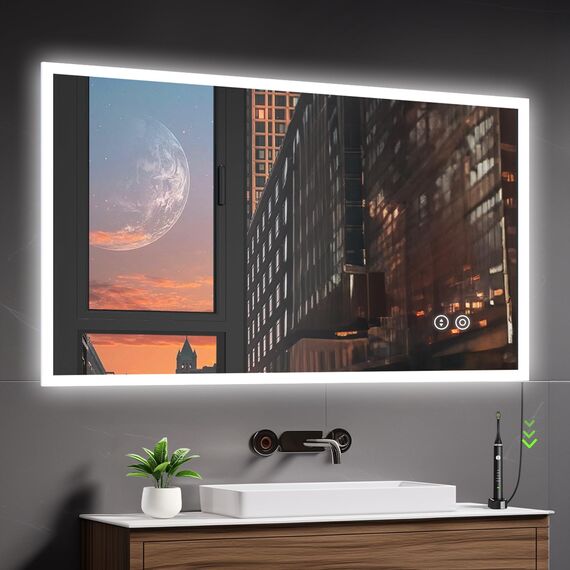 YOLEO Badspiegel mit Beleuchtung 120x80cm, LED Spiegel Wandspiegel mit Steckdose, Badezimmerspiegel LED Beschlagfrei, 3 einstellbare Lichtfarbe