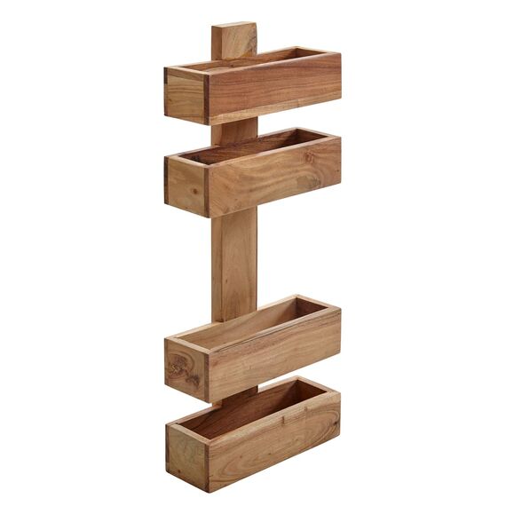 Wohnling Zeitungsständer Mumbai Massivholz Akazie 2 Ablagefächer Zeitschriften-Ständer Design Prospekt-Halter Landhausstil