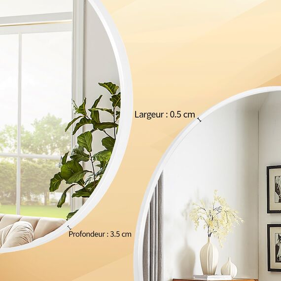 BEAUTYPEAK 60 cm Runder Spiegel in Weiß, Rund Dekorativer Wandspiegel mit Aluminiumrahmen, Bruchsicherer Badezimmer Spiegel zum Aufhängen und Anlehnen, Wandspiegel für Schlafzimmer, Bad, Wohnzimmer