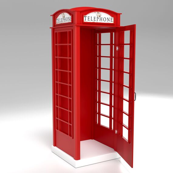 PLASTIKO | Ein Kabinett | Schrank | Dekorative Vitrine in Form Einer englischen Telefonzelle | Ursprüngliches Formular | Für Kinder | Zum Unternehmen | 4 Einlegeböden | Funktional | Solide | Rot