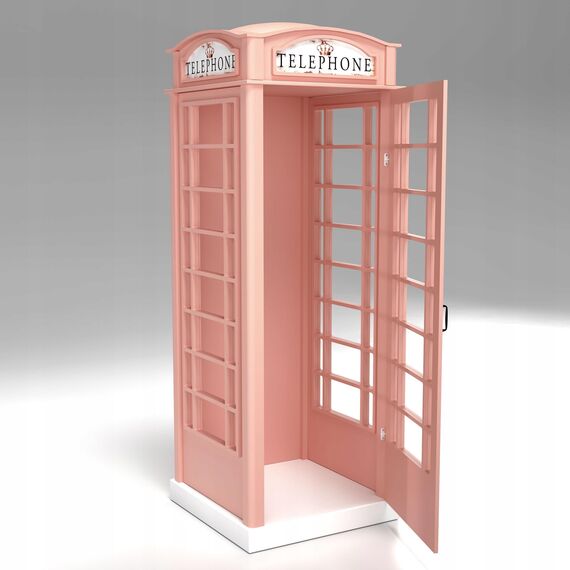 PLASTIKO | Ein Kabinett | Schrank | Dekorative Vitrine in Form Einer englischen Telefonzelle | Ursprüngliches Formular | Für Kinder | Zum Unternehmen | 4 Einlegeböden | Funktional | Solide | Rose