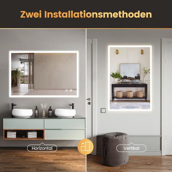 YOLEO Badspiegel mit Beleuchtung 120x80cm, LED Spiegel Wandspiegel mit Steckdose, Badezimmerspiegel LED Beschlagfrei, 3 einstellbare Lichtfarbe