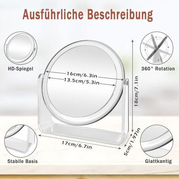 FANCYSEEU Kosmetikspiegel Doppelseitiger Makeup Spiegel mit 1X/15X Vergrößerung, 360° Schwenkbar Tischspiegel, High Definition Schminkspiegel für Schminken Makeup und Gesichtspflege