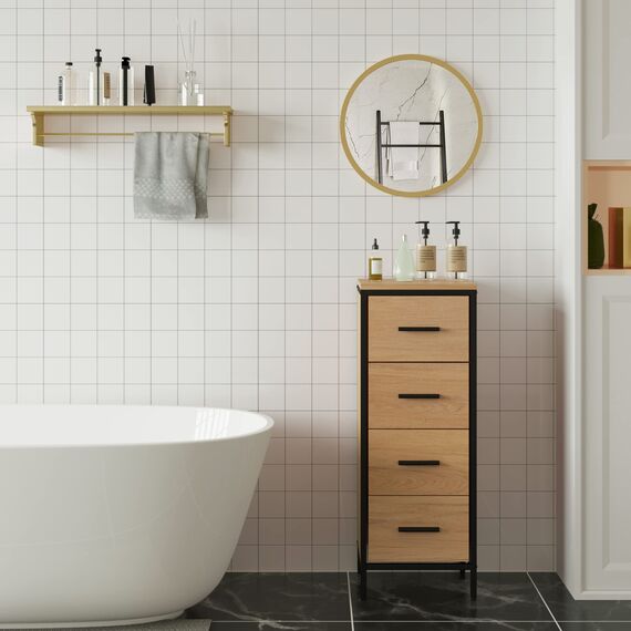 WOLTU runder Wandspiegel 40 cm, Spiegel rund mit Goldrahmen, moderner Hängespiegel für Badezimmer Schlafzimmer Wohnzimmer Flur, dekorativer Schminkspiegel aus Glas Metall MDF Haken