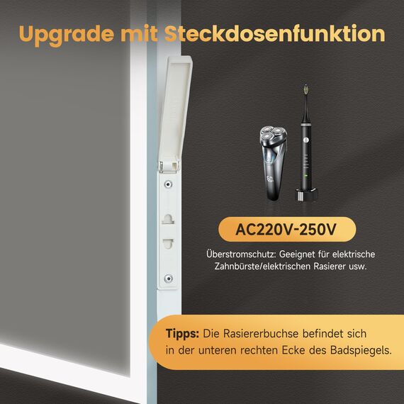 YOLEO Badspiegel mit Beleuchtung 120x80cm, LED Spiegel Wandspiegel mit Steckdose, Badezimmerspiegel LED Beschlagfrei, 3 einstellbare Lichtfarbe