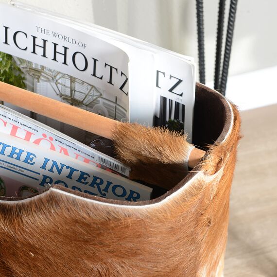 wohnfreuden Ziegenfell Zeitungsständer braun eckig 40 cm - Magazinständer Natur Aufbewahrung Korb Dekoration