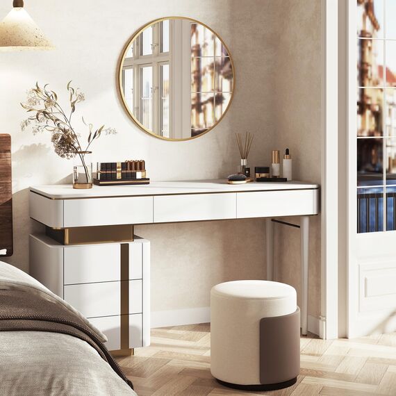 WOLTU Wandspielgel mit Metallrahmen, φ81cm Schminkspiegel, Badezimmerspiegel mit MDF-Rückwand, Moderner Spiegel rund zur Wanddekoration, für Wohnzimmer Schlafzimmer Flur