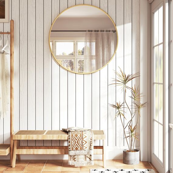 WOLTU Wandspielgel mit Metallrahmen, φ81cm Schminkspiegel, Badezimmerspiegel mit MDF-Rückwand, Moderner Spiegel rund zur Wanddekoration, für Wohnzimmer Schlafzimmer Flur