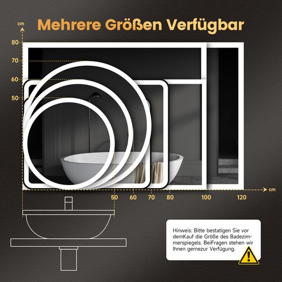 YOLEO Badspiegel mit Beleuchtung 100x80cm, Badezimmerspiegel LED mit Steckdose, Wandspiegel mit Touchschalter und Explosionsgeschütztes Glas, 3 einstellbare Lichtfarbe, 6500K