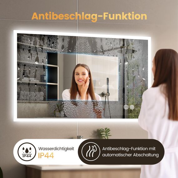 YOLEO Badspiegel mit Beleuchtung 120x80cm, LED Spiegel Wandspiegel mit Steckdose, Badezimmerspiegel LED Beschlagfrei, 3 einstellbare Lichtfarbe
