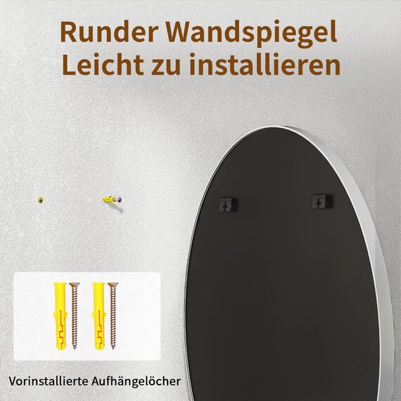 BEAUTYPEAK 60 cm Runder Spiegel in Silber, Rund Dekorativer Wandspiegel mit Aluminiumrahmen, Bruchsicherer Badezimmer Spiegel zum Aufhängen und Anlehnen, Wandspiegel für Schlafzimmer, Bad, Wohnzimmer