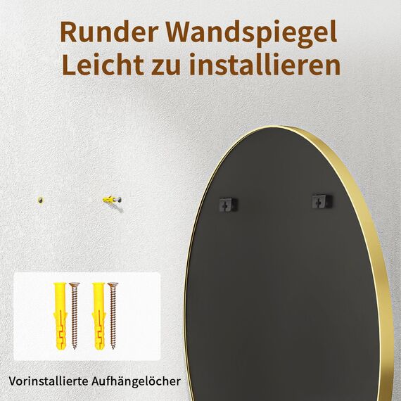 BEAUTYPEAK 50 cm Runder Spiegel in Gold, Bruchsicherer Wandspiegel mit Aluminiumrahmen, Badezimmer Spiegel zum Aufhängen und Anlehnen, Rund Wandspiegel für Schlafzimmer, Bad, Wohnzimmer