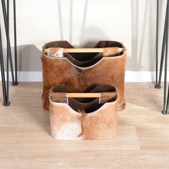 wohnfreuden Ziegenfell Zeitungsständer braun eckig 40 cm - Magazinständer Natur Aufbewahrung Korb Dekoration