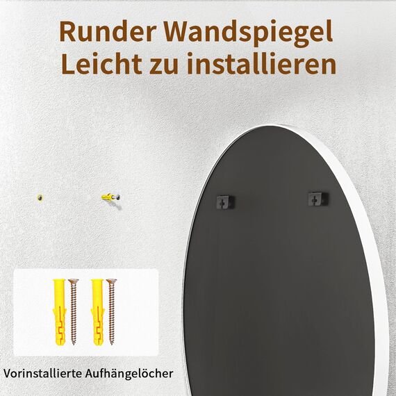 BEAUTYPEAK 50 cm Runder Spiegel in Weiß, Bruchsicherer Wandspiegel mit Aluminiumrahmen, Badezimmer Spiegel zum Aufhängen und Anlehnen, Rund Wandspiegel für Schlafzimmer, Bad, Wohnzimmer