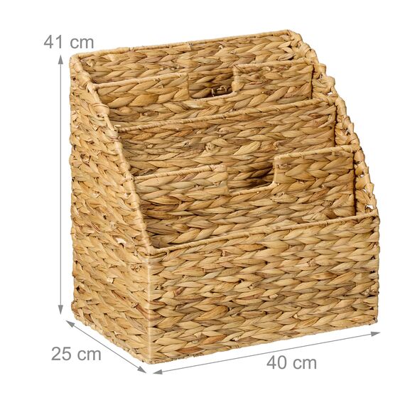 Relaxdays Zeitungsständer, Wasserhyazinthe, HxBxT: 41 x 40 x 25 cm, 4 Fächer, geflochtener Zeitschriftenständer, Natur