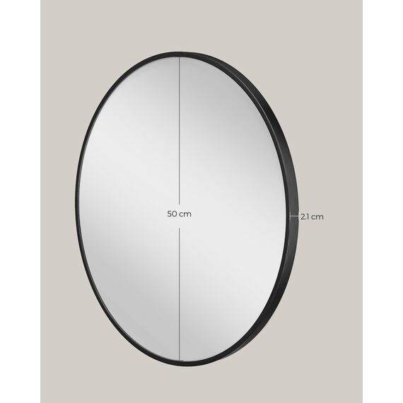 SONGMICS 50 cm d Spiegel rund, runder Spiegel, Wandspiegel, Metallrahmen, einfache Montage, modern, für Bad, Wohnzimmer, Schlafzimmer, Flur, Eingangsbereich, tintenschwarz LWM101BD03
