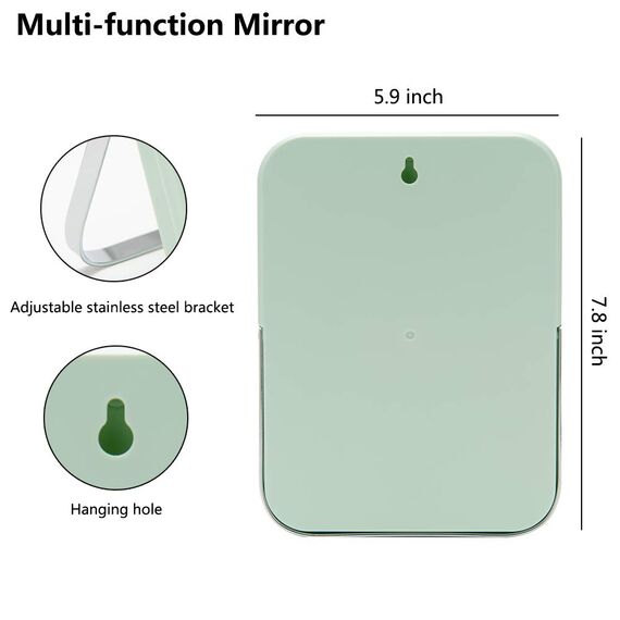YEAKE Schminkspiegel, 20,3 cm Kosmetikspiegel, tragbarer Klappspiegel mit Metallständer, um 90 ° verstellbar, Tavel-Make-up-Spiegel, hängend, Badezimmer für Dusche, Rasur (grün)