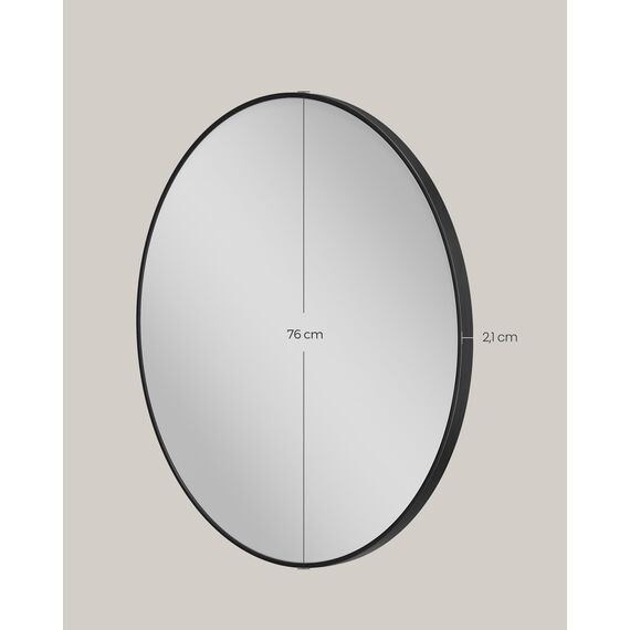 SONGMICS 76 cm d Spiegel rund, runder Spiegel, Wandspiegel, Metallrahmen, einfache Montage, modern, für Bad, Wohnzimmer, Schlafzimmer, Flur, Eingangsbereich, tintenschwarz LWM103BD03