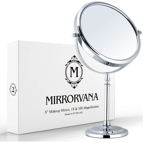 Mirrorvana Kosmetikspiegel mit 10fach Vergrößerung, Doppelseitiger Tischspiegel 360° Schwenkbar, Schminkspiegel 10fach und 1fach für Badezimmer, Standspiegel 20 cm