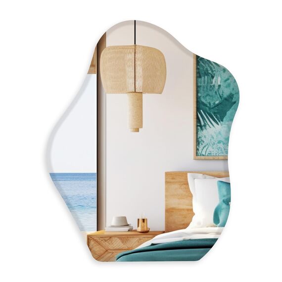 Muzilife Asymmetrischer Spiegel zum Aufhängen, Großer Rahmenloser Wandspiegel mit 45x56cm MDF-Rückwand, Kosmetik Tischspiegel für Wohnzimmer Schlafzimmer Bad Flur Eingang, Ideal als Dekorationsobjekt