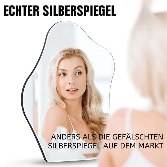Muzilife Asymmetrischer Spiegel zum Aufhängen, Großer Rahmenloser Wandspiegel mit 45x56cm MDF-Rückwand, Kosmetik Tischspiegel für Wohnzimmer Schlafzimmer Bad Flur Eingang, Ideal als Dekorationsobjekt