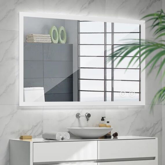 YOLEO Badspiegel mit Beleuchtung 80x60cm, Wandspiegel mit Steckdose, Badezimmerspiegel LED mit Touchschalter, 3 Lichtfarben dimmbar Warmweiß/Kaltweiß/Neutral